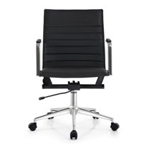 2xhome Mid Century Office Swivel Task Chair With Arms Wheels Modern Black Desk Chair Ergonomic Mid back PU Leather Arm Rest Adjustable Height, Set of 1, 1 piece