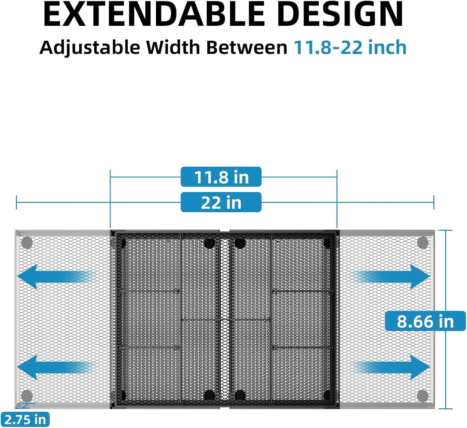 Expandable Desk Drawer Organizer, Mesh Drawer Organizer Tray with 10 Adjustable Compartments, Desk Organizers and Accessories for Office Supplies (Longer Expandable Drawer Organizer-B 2pack)