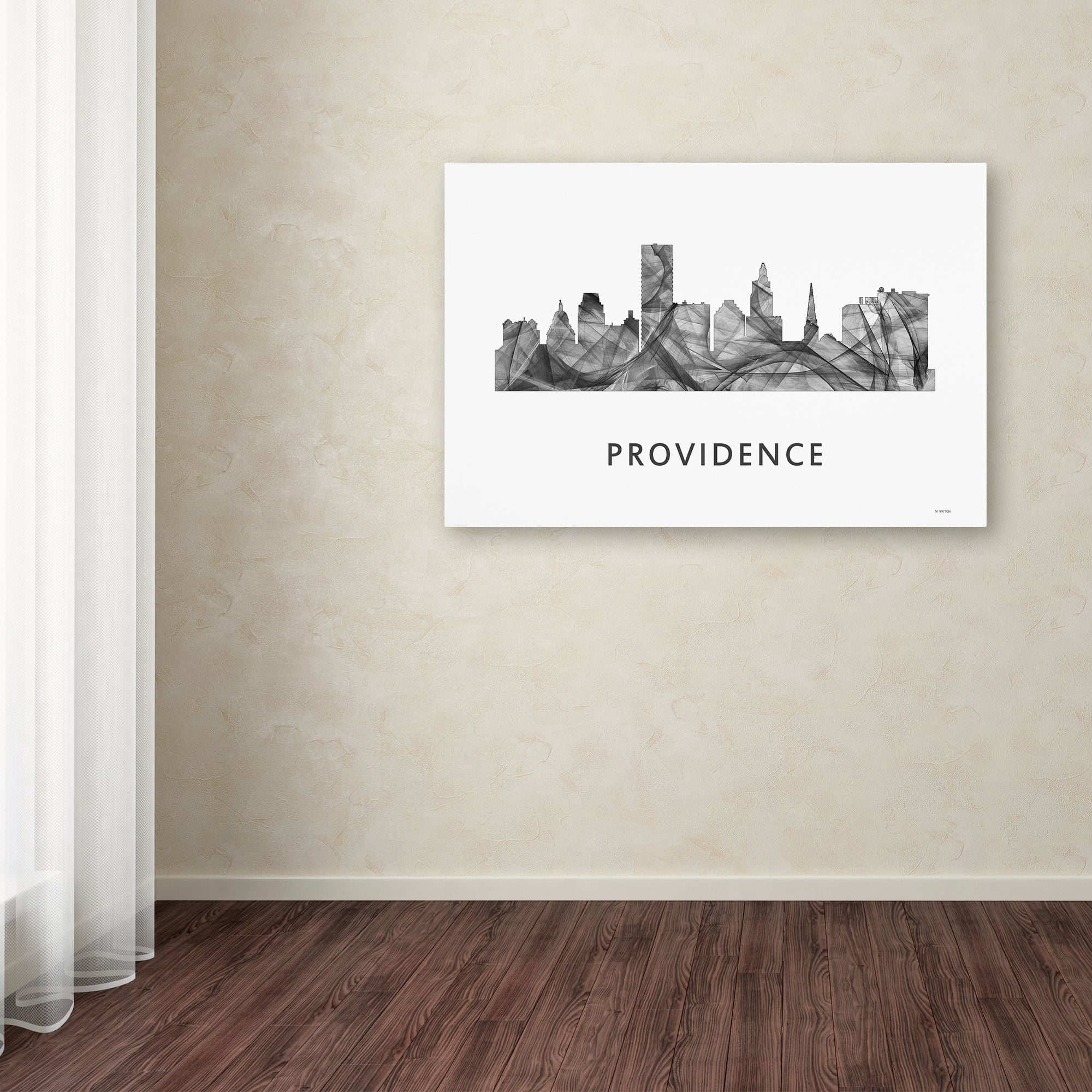 Trademark Fine Art 'Providence Rhode Island Skyline WB-BW' Canvas Art by Marlene Watson