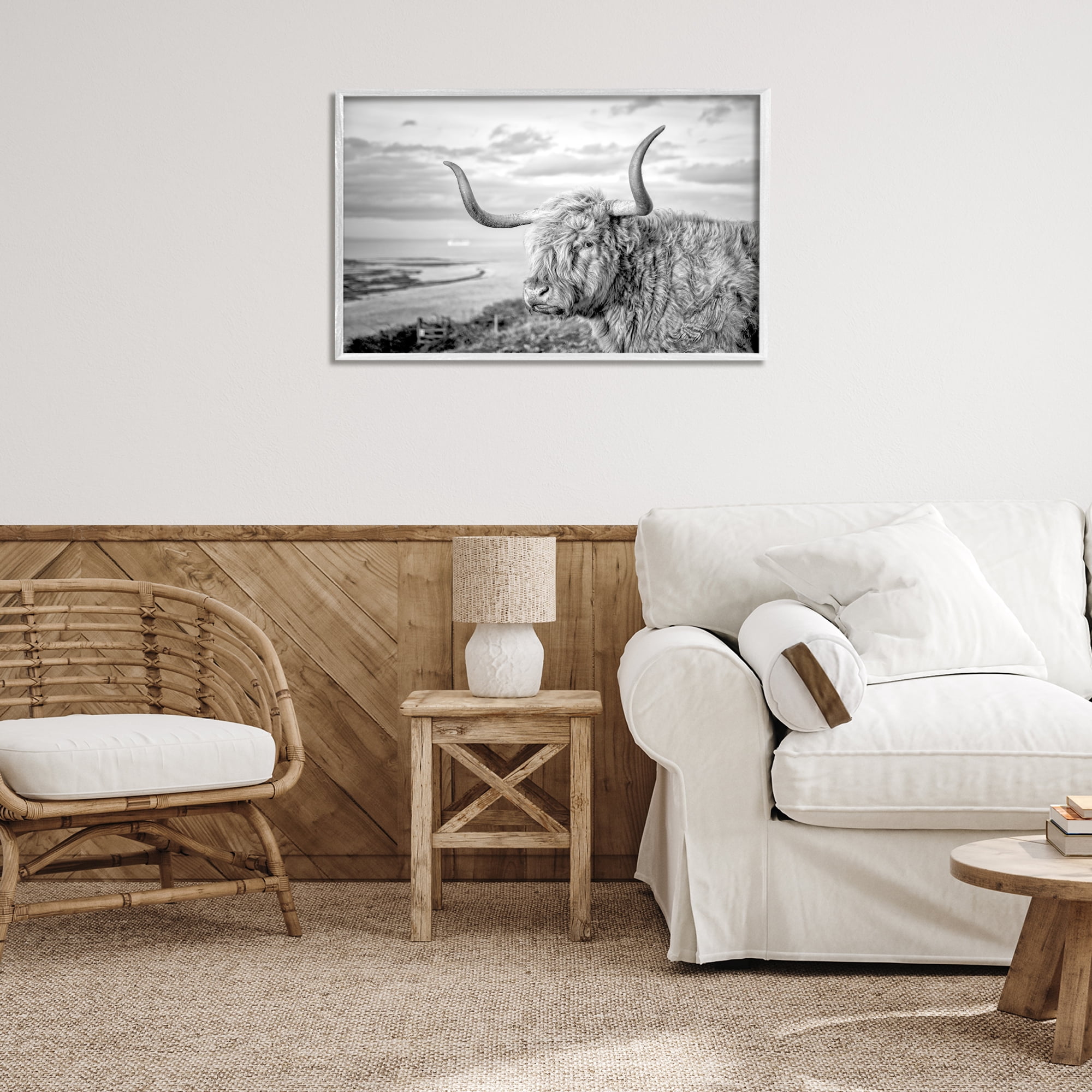 Stupell Industries Cattle with Ocean Breeze Animals & Insects Photography White Framed Art Print Wall Art, 30 x 20