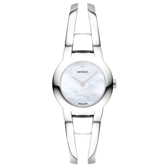 Movado Impresa Bangle 0607723 White Mother of Pearl Museum Dial 24mm Women's Watch