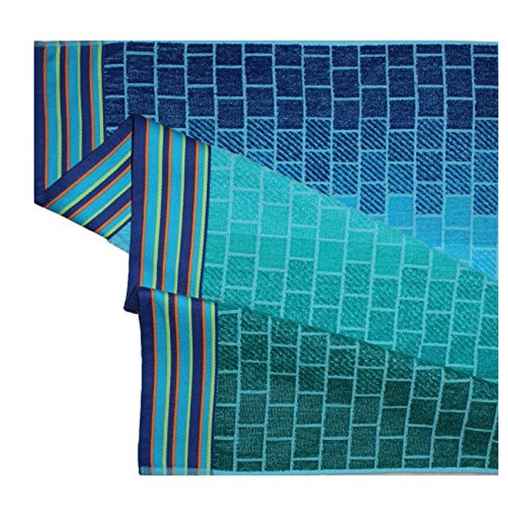 Cotton Craft Oversized Jacquard Double Woven Velour Beach Towel 39x68 Tile Blue Teal Thick