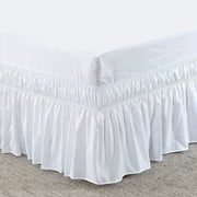 Elastic Wrap Around Bed Skirt Dust Ruffle Smooth Soft Bed Frame Cover 15-inch Drop (Twin, White)
