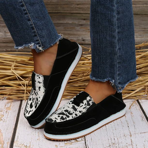 Single Comfortable Leopard Shoes Print Toe Flat Breathable Slip On ...
