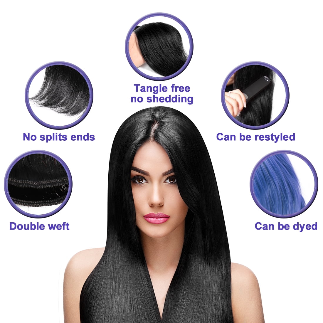 Unique Bargains Hair Straight Human Hair 1414 2 Bundles Hair Extension