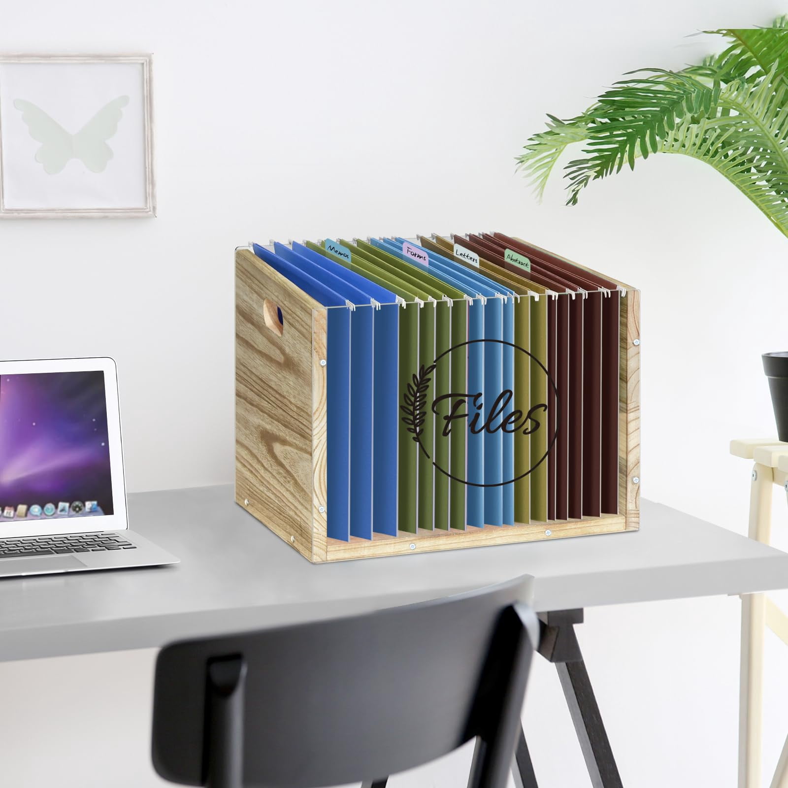 Clear Acrylic File Box Organizer, Wood Hanging Folder Storage Boxes, Filing Crate Bin Holder with Handle for Home Office Desk, Letter Size
