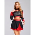 thumbnail image 5 of TiaoBug Women Cheerleading Outfit Adult Girls Cheer Uniform Dress Long Sleeve Color Block Crop Top with Skirt Set Red M, 5 of 7