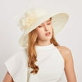 thumbnail image 5 of Yoyauz Women Sun Hat with Mesh Flower Decoration Wide Brim Hat Occasion Event Organza Fancy Church Dress Hat, 5 of 5