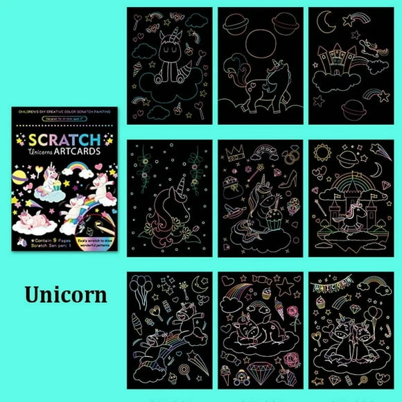 1Set Magic Color Rainbow Dinosaur Cartoon Scratch Art Painting Paper Card Kit Drawing Stick Kids DIY Drawing Toys Unicorn