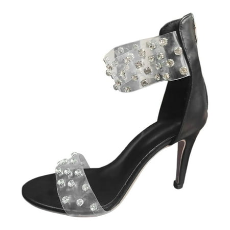 

YUHAOTIN Heel Tips for High Heel Shoes Ladies Spring and Summer High Heel Fine Heel Transparent with Rhinestone Solid Colour Big Size Sandals Boots High Heels Womens High Heels Black with Diamonds