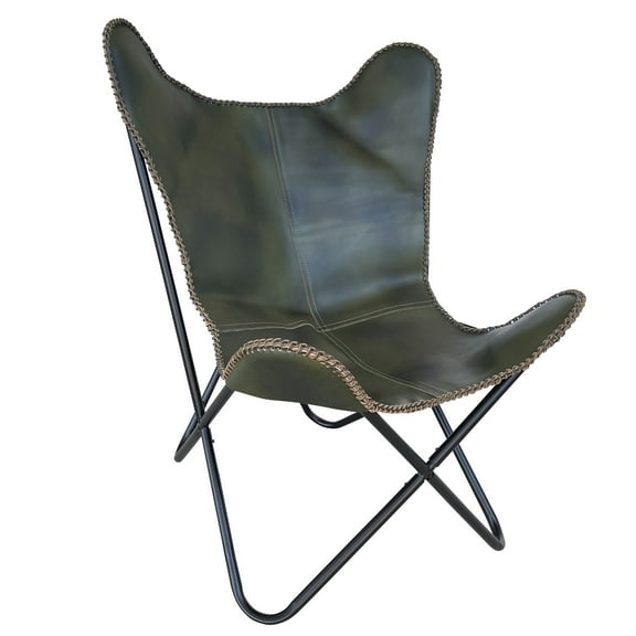 Genuine Leather Butterfly Chair - Forest Green