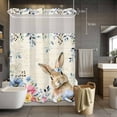 thumbnail image 5 of Easter Rabbit No Hooks Shower Curtain with Snap-in Liner Vintage Watercolor White Pink Blue Floral Leaf Newspaper Texture Shower Curtains for Bathroom, Waterproof, Easy Install, Washable 48"x72", 5 of 9