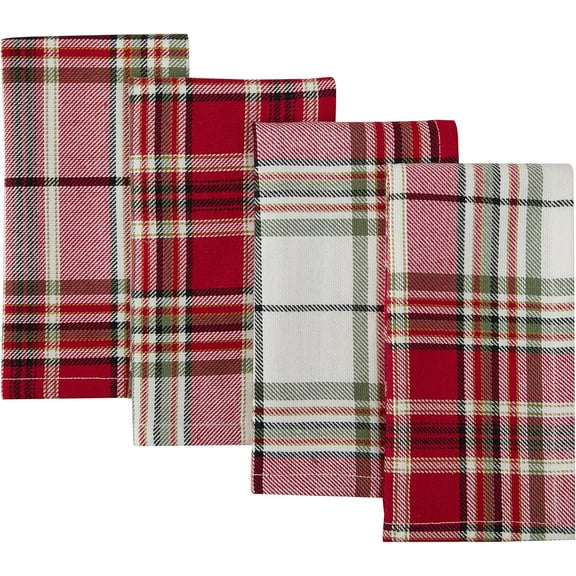HearthHarmony Sully Tartan Christmas Plaid Fabric Napkins, 100% Woven Cotton Holiday Napkins, Set of 4 Napkins for Dining Party, Buffet and Banquet