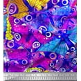 thumbnail image 1 of Soimoi Blue Japan Crepe Satin Fabric Colorful Butterfly Printed Craft Fabric by the Yard 42 Inch Wide, 1 of 3