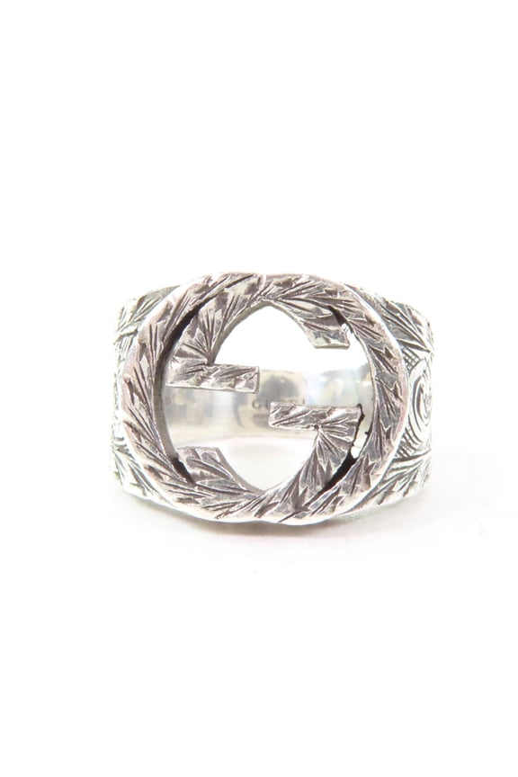 Pre-Owned GUCCI 455302 Interlocking G Arabesque Ring, AG925 Silver, Size 9, Made in Italy,...
