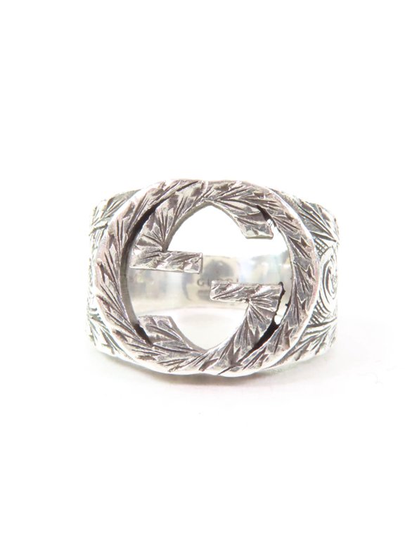 Pre-Owned GUCCI 455302 Interlocking G Arabesque Ring, AG925 Silver, Size 9, Made in Italy,...