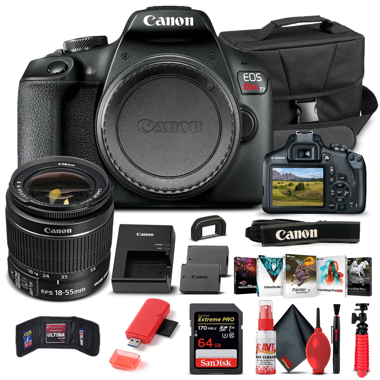 Canon EOS Rebel T7 DSLR Camera W/ 18-55mm Lens 2727C002 - Basic Bundle (International Version)