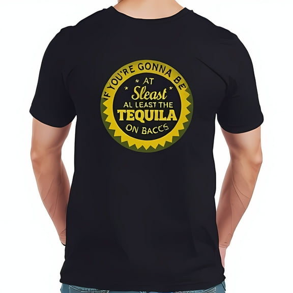 Vintage Style Cotton Short Sleeve T-Shirt with Yellow Design and Humorous Tequila Quote on Back