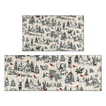 Beige Christmas Winter Scene Pattern Kitchen Rugs Sets Of 2,Anti Fatigue Kitchen Mat Rugs Non Slip Washable,Decorative Kitchen Floor Mats for Kitchen,Sink,Laundry,17"x30" 17"x47"