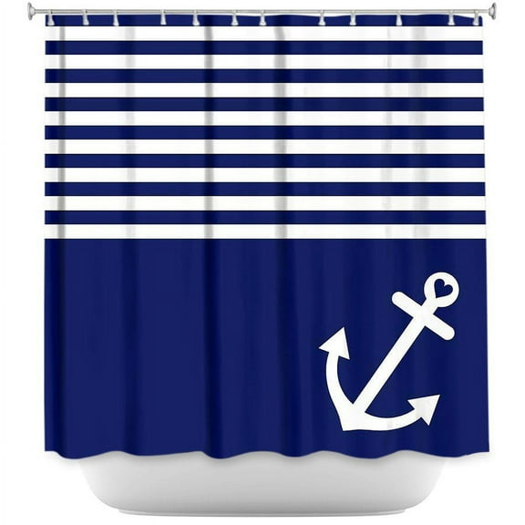 Shower Curtains - DiaNoche Designs - Navy Blue Love Anchor Nautical