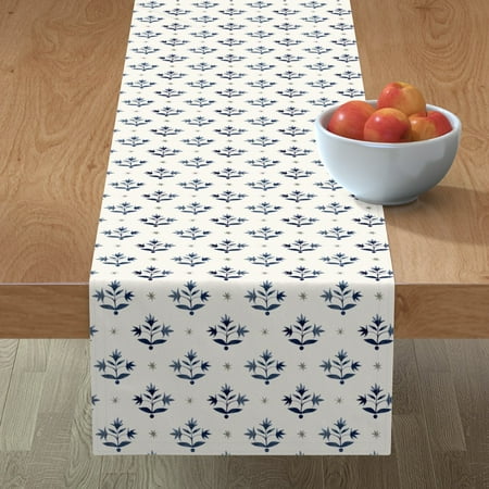 

Cotton Sateen Table Runner 72 - Thistle Stars Navy Cream Minimal Floral Botanical Print Custom Table Linens by Spoonflower