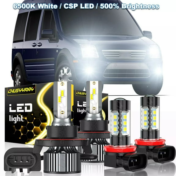 For Ford Transit Connect 2010 2011 2012 2013 - 4x Combo LED 9008 Headlight   H11 Fog Light Bulbs Kit White
