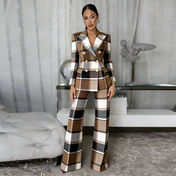 Plaid Power Suit with Wide-Leg Pants