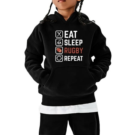 

CHAOLEI American Football Fans Sports Gift Sweatshirt Vintage Rugby Player Sports Retro Kids Boys Girls Rugby Pullover Hoodie -Black 13-14 Years