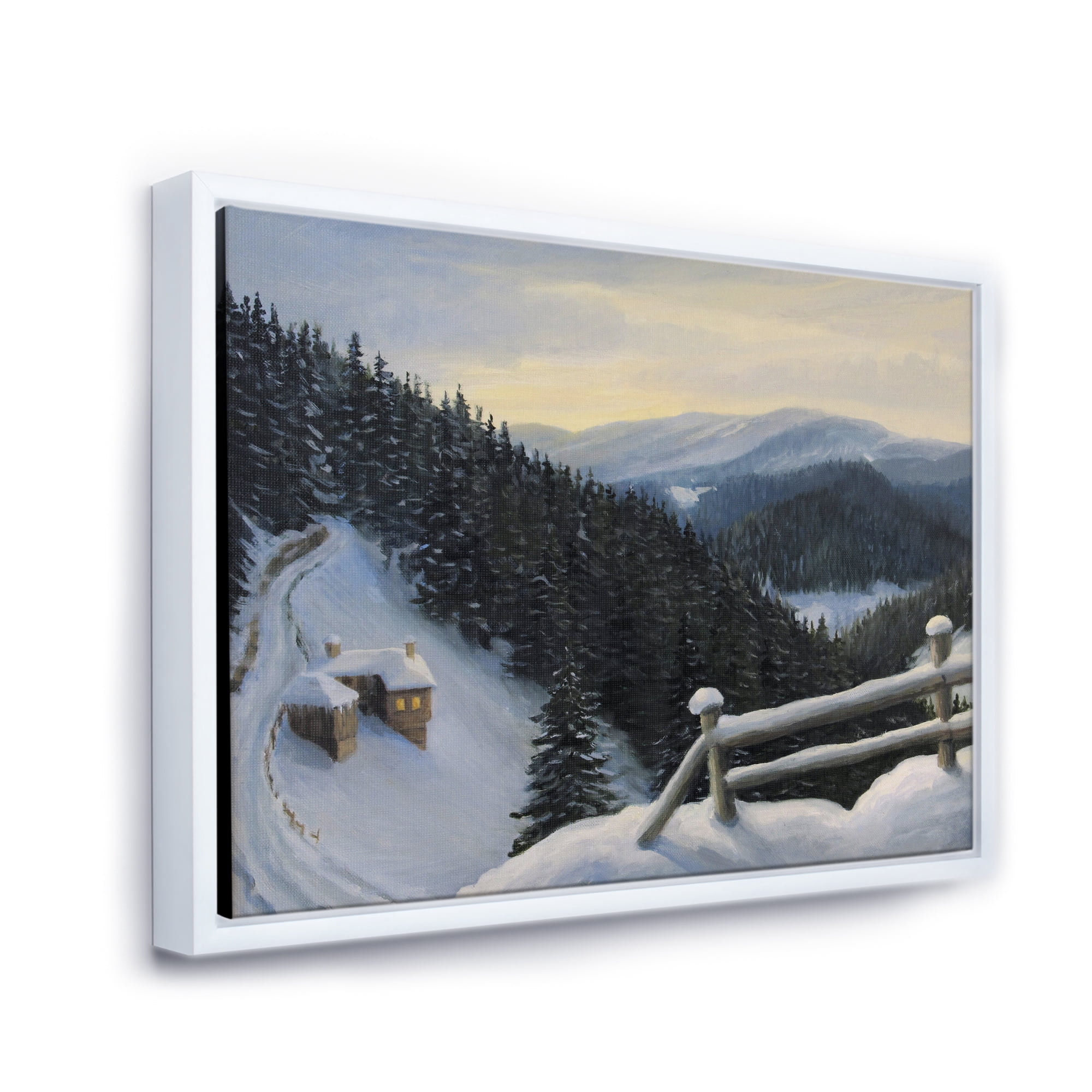 Designart 'View On Snowy Mountain Tops At Evening Glow' Traditional Framed Canvas Wall Art Print