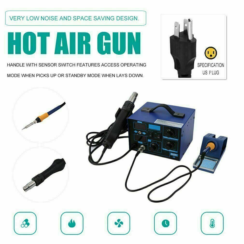 2-in-1 862D+ SMD Soldering Iron w/Hot Air Gun Rework Station Digital Display KTM