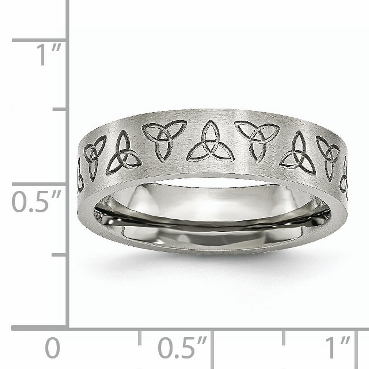 Primal Steel Stainless Steel Brushed with Engraved Trinity Symbol 6mm Band