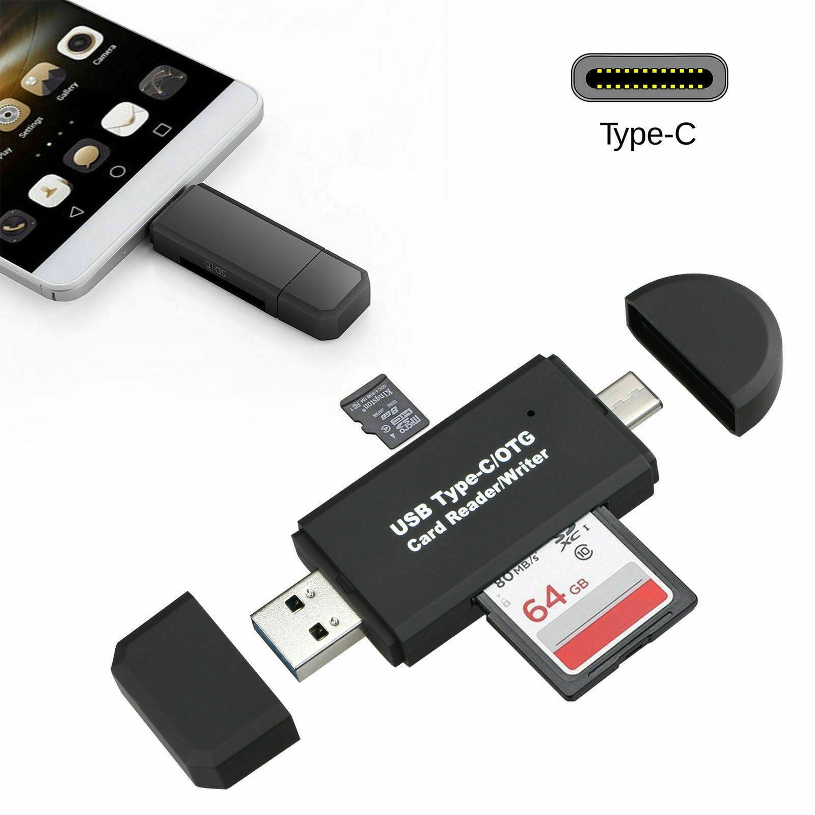 Super Speed USB Micro SD SDXC TF OTG Flash Memory Card Reader Adapter Black 