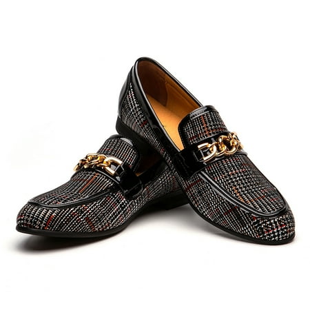 JITAI Men s Leather Shoes Pattern Printing Men Dress Loafer Shoes Black Size 12
