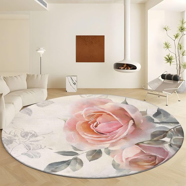 Round Rug 6ft Vintage Roses Area Indoor Circle Rug Round Washable Rug, Floor Mat Print Non Slip Carpet Kitchen Living Room Dining Room Playroom Decor
