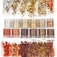 thumbnail image 1 of Laza Brillo de uñas de otoño, 12 colores, uñas acrílicas, purpurina en polvo, lentejuelas, retro, cobre, escamas iridiscentes, punta brillante, 4.23 oz, para esmalte de gel, cara, ojos, cuerpo, cabell, 1 of 5