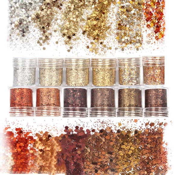 Laza Brillo de uñas de otoño, 12 colores, uñas acrílicas, purpurina en polvo, lentejuelas, retro, cobre, escamas iridiscentes, punta brillante, 4.23 oz, para esmalte de gel, cara, ojos, cuerpo, cabell