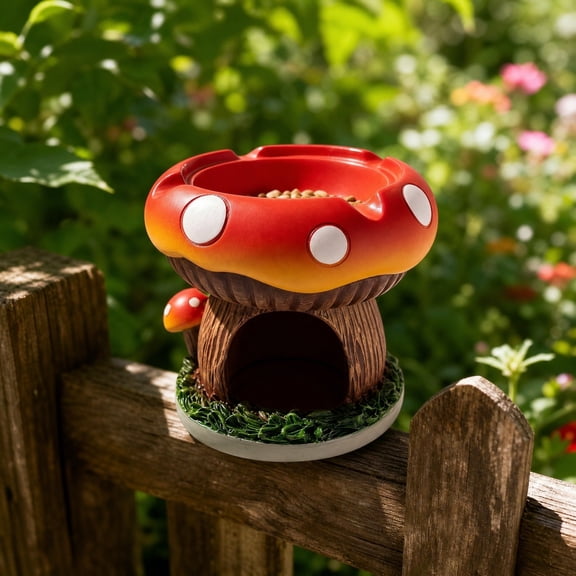 LACKUST Mushroom Bird Feeder Outdoor Garden Decor, Durable Resin Weatherproof Wild Bird Feeding Station for Yard, Patio