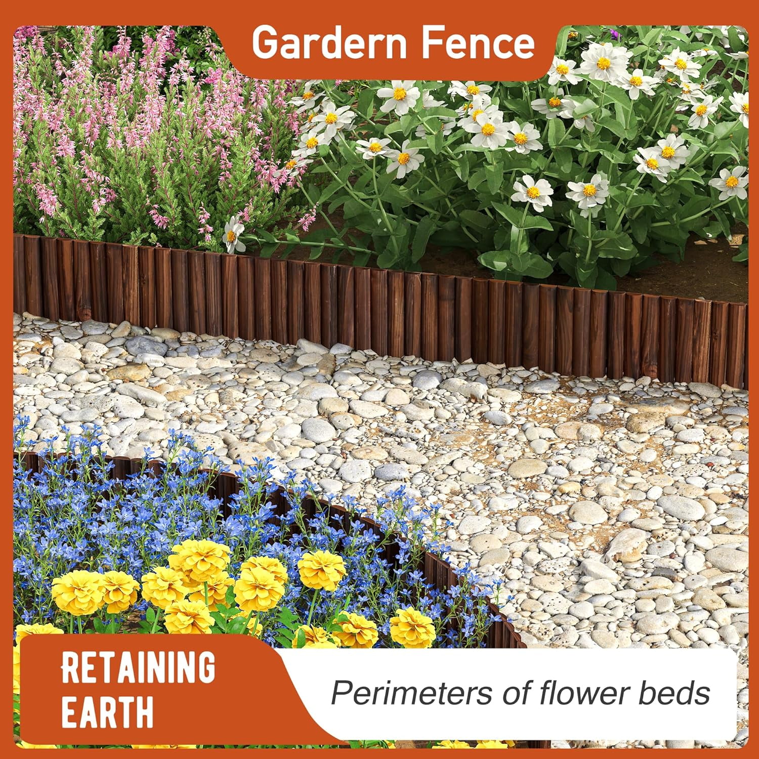 Decorative Wood Garden Edging Border Fence for Yard, , Path, Flower Bed, 11.8" H,2pcs