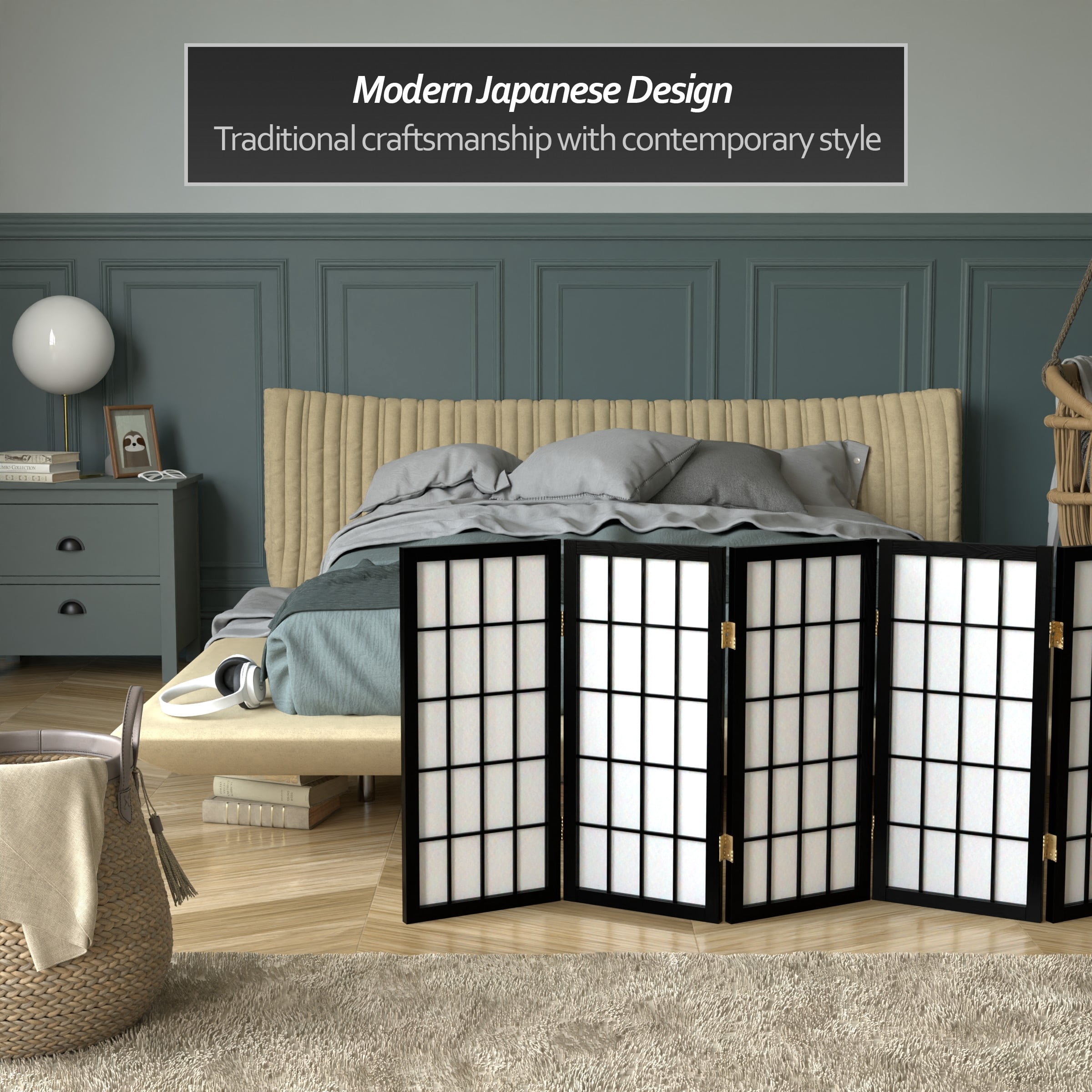 Red Lantern 2 ft. Short Desktop Window Pane Shoji Screen - Black - 8 Panels