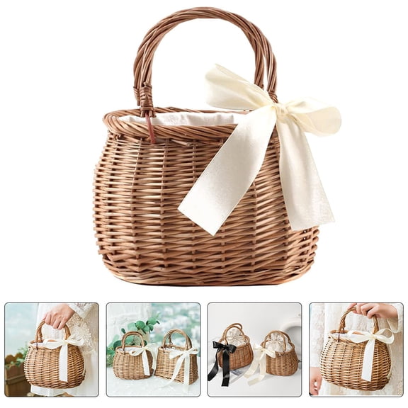 LOLIPPYY 1pc Oval Hand woven Flower Basket Handheld Storage Basket