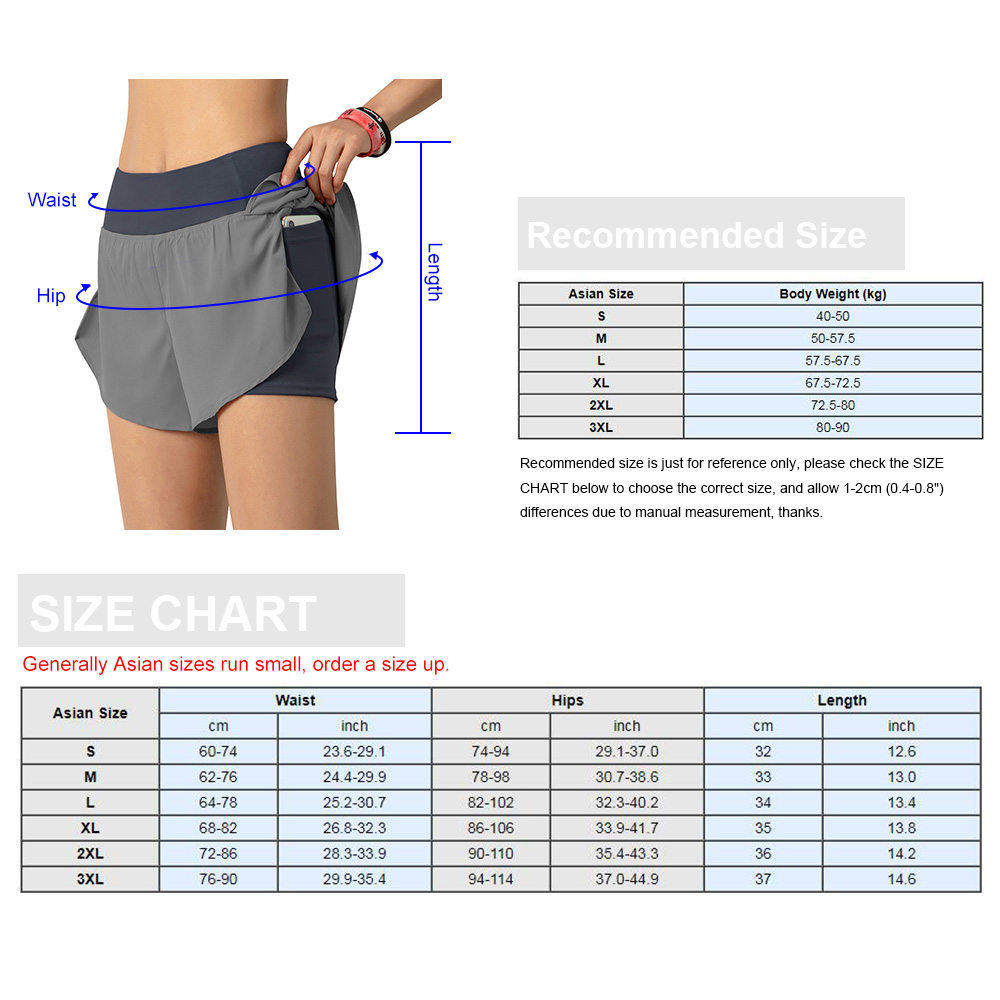 Women Running Shorts 2-in-1 with Pocket Wide Waistband Coverage Layer Liner Lounging Sport Yoga Leggings Fitness Workout Athletic Gym Home Sportswear - image 2 of 7