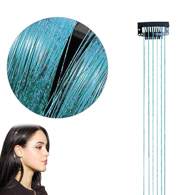 50cm Synthetic Sparking Shiny Hair Tinsel Hair Extensions Hair Clip Extensions