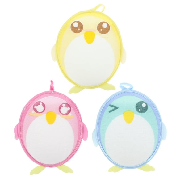 3 toallas de baño de pingüino de dibujos animados, encantadoras herramientas de baño de doble cara para niños