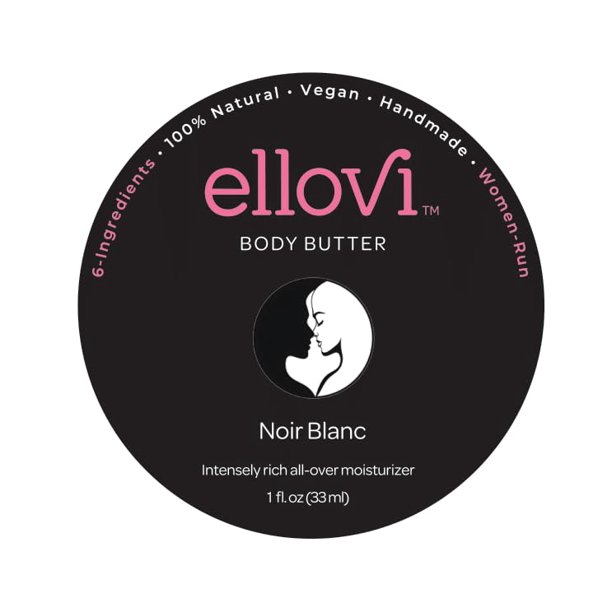 Mantequilla corporal unisex natural Ellovi - Noir Blanc - Lo suficientemente pura para comer - Elaborada con solo 6 ingredientes veganos - Hidratante a base de plantas para una piel naturalmente s