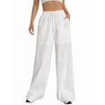 thumbnail image 3 of Women Wide Leg Linen Pants, High Waisted Summer Casual Cotton Linen Palazzo Pants with Pockets White XL, 3 of 9