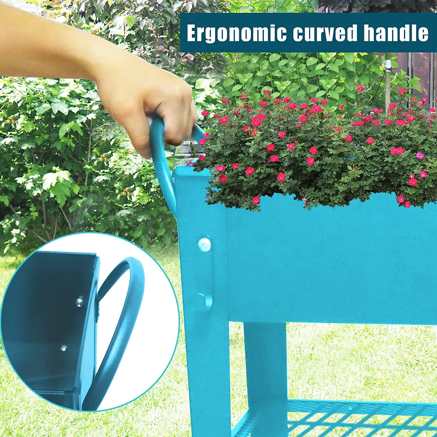 Aboxoo 40" x 11" x 31.5" Blue Steel Planter Box with Wheels
