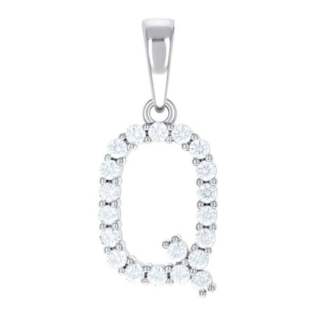 925 Sterling Silver Unisex 0.63ct Moissanite Letter Name Personalized Monogram Initial Q Alphabet Charm Pendant Necklace