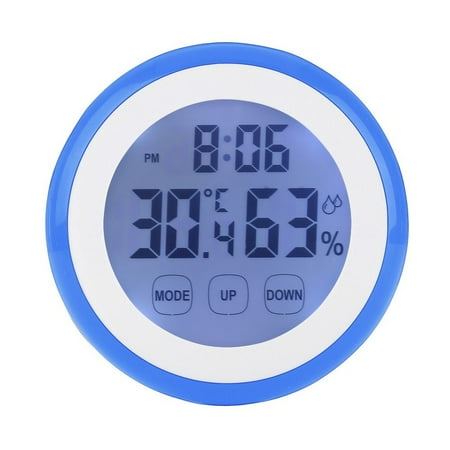 

for Home Room Climate Humidity Gauge Round Alarm Clock Digital Thermo-hygrometer Touch Screen Thermometer Hygrometer Weather Station BLUE