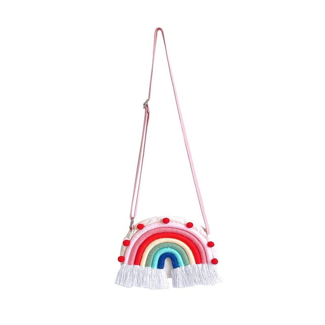 Children Cotton Woven Rainbow Bag With Tassel Also for Home Hanging Dcecor
