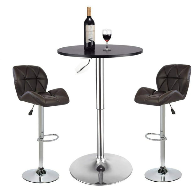 Pu Leather Bar Chair Dining Set, Round Black Pub Table